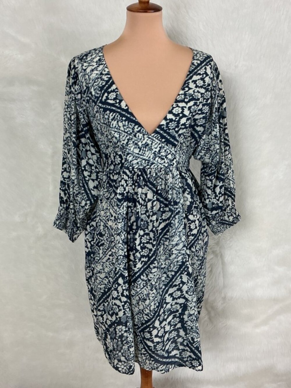Denim Supply Ralph Lauren Blue Floral Bandana Empire Waist Tie Back Mini Dress L